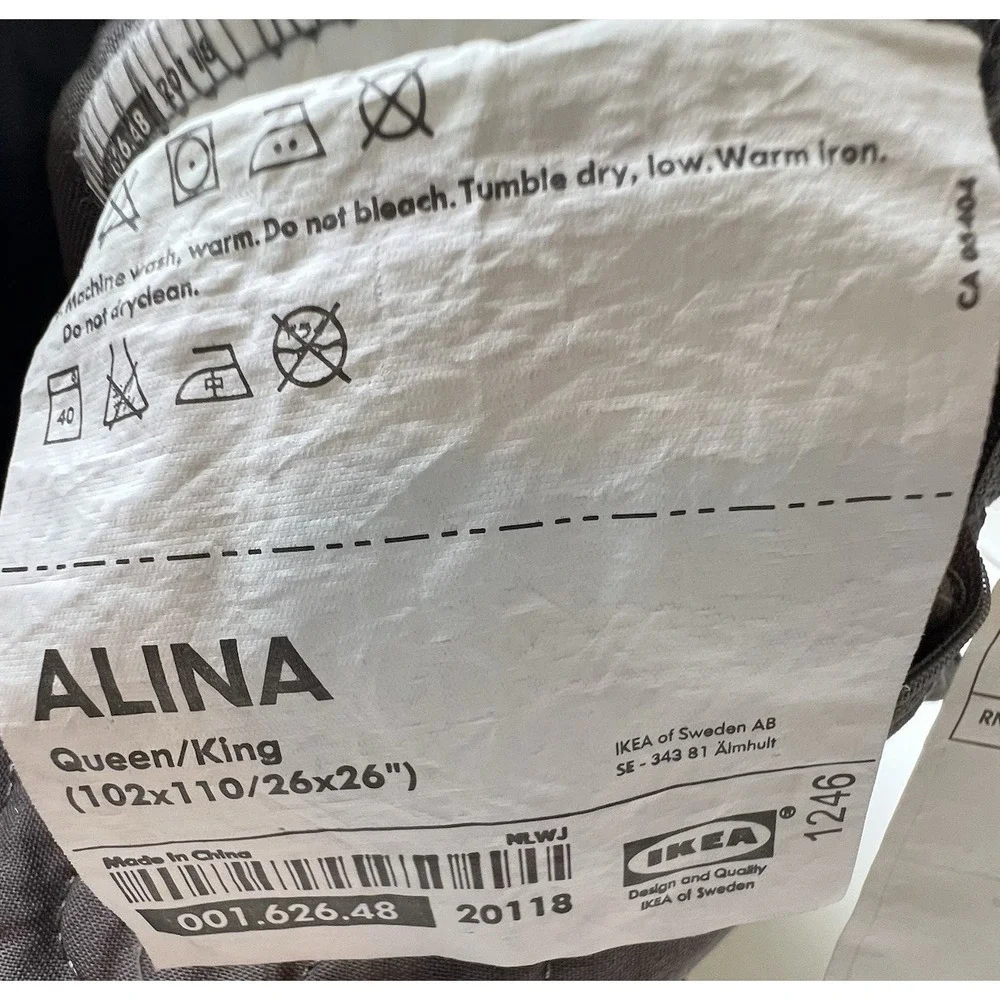 Ikea ALINA Cushion Pillow Covers x 2 Gray Quilted Zip Close Euro Shams 25 x 25